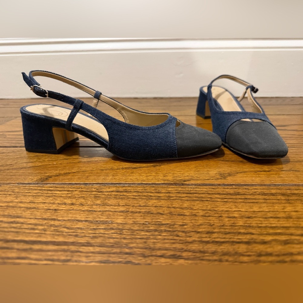 Sam Edelman Denim Cap Toe Slingback Heels, Sz 9